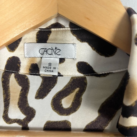 Vintage y2k silk Cache long sleeve leopard deep v-cut blouse size small - Picture 2 of 8